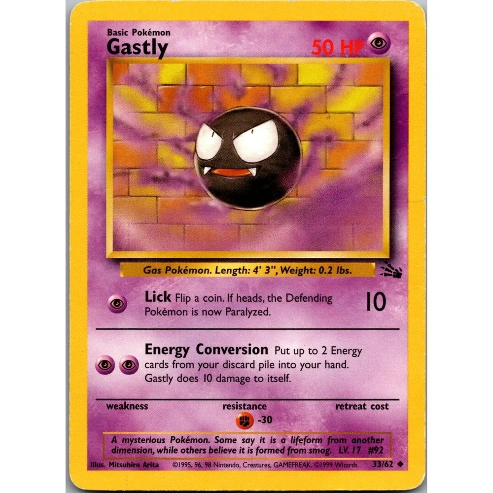 Pokemon Gastly Fossil 33/62 Uncommon Unlimited Psychic TCG Card LP
